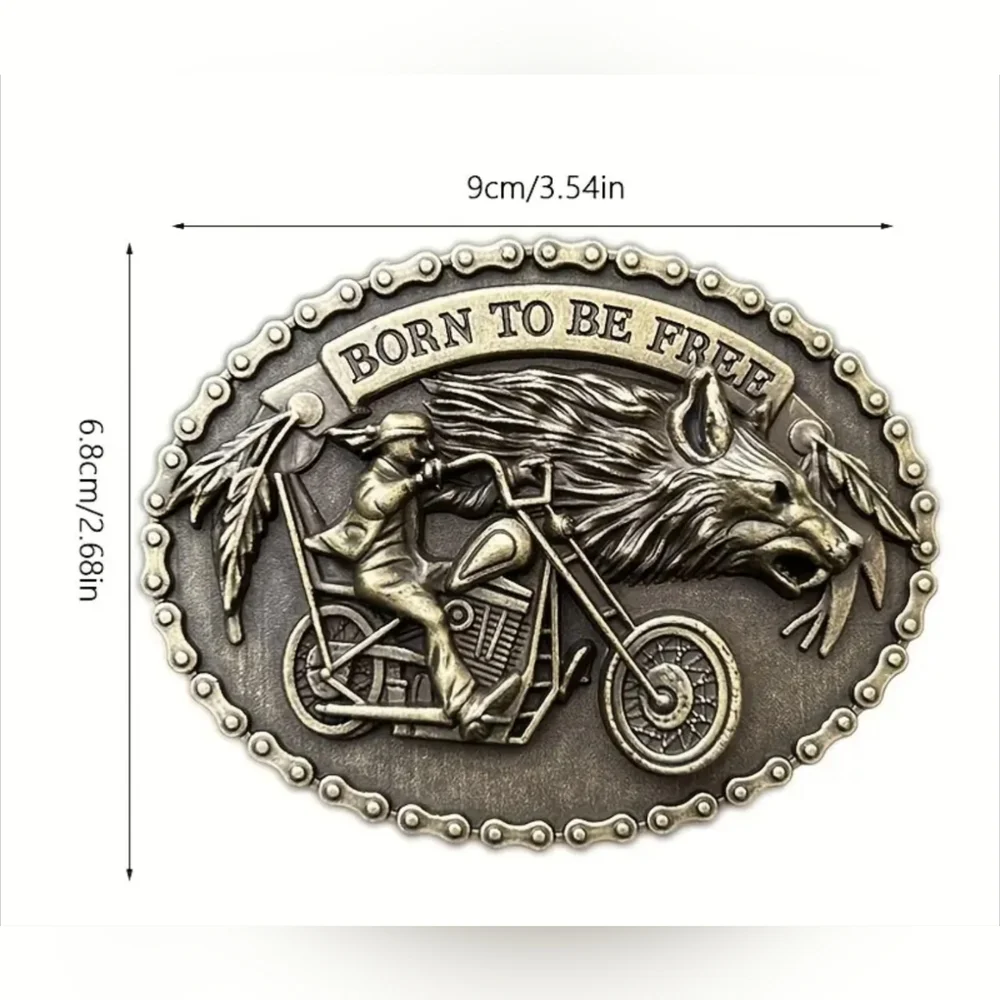 New Zinc Alloy Belt Buckle | Born to Be Free Motorcycle Wolf, T3MIS8B